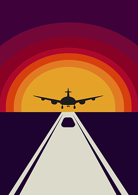 Airplane Landing at Sunset Illustration