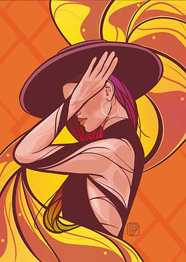 Woman with Hat – Modern Digital Portrait Art