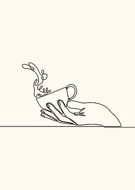 Continuous Line Art: Hand Holding Coffee