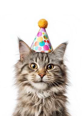 Party American Bobtail Cat with Colorful Party Hat