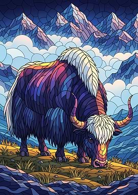 Colorful Yak in Mountain Landscape