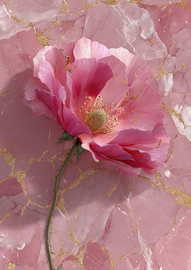 Pink Poppy on Rose Quartz