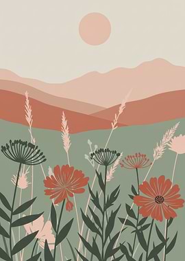 Floral Landscape Illustration