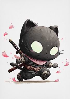 Cute Ninja Cat with Sword
