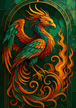 Stained Glass Phoenix Illustration