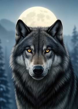 Wolf Portrait Under Moonlight