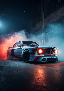 Vintage BMW Race Car in Smoke