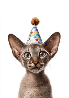 Oriental Shorthair Cat with Party Hat