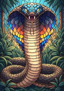 Colorful Cobra in Jungle Illustration