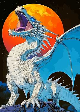 White Dragon Roaring at the Moon