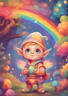 Cute Elf with Rainbow