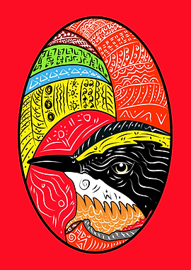 Colorful Bird Illustration with Tribal Patterns