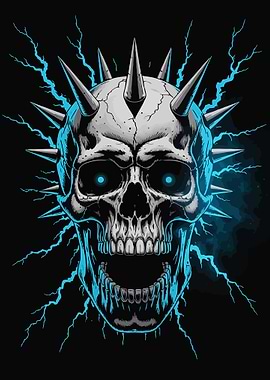 Spiked Skull with Lightning