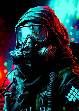 Gas Mask Hooded Figure Digital Art