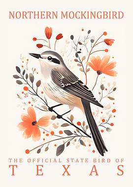 Northern Mockingbird Texas State Bird Art