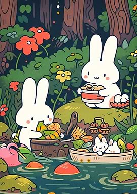 Rabbits Picnic Forest