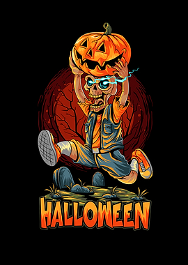 Halloween Skeleton with Pumpkin