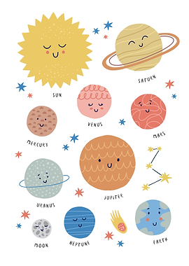 Cartoon Solar System with Smiling Planets