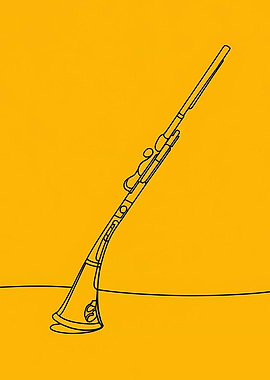 Clarinet Minimalist Line Art on Yellow Background