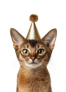 Abyssinian cat with Party Hat