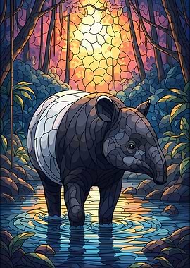 Tapir in Water Stained Glass Style