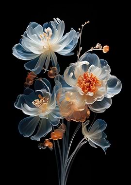 Translucent Floral Arrangement on Black Background