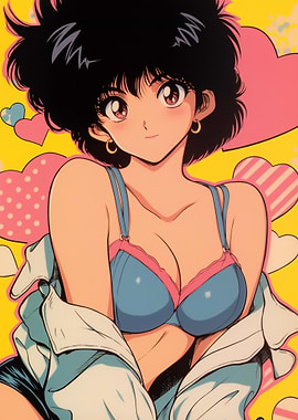 Anime Girl with Hearts Background