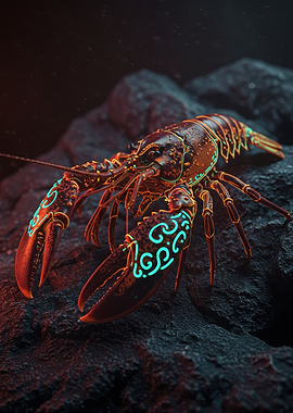 Neon Lobster on Rocks
