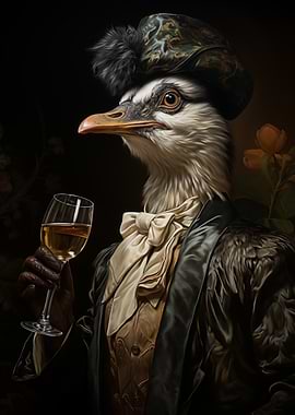 Ostrich Gentleman with Wine