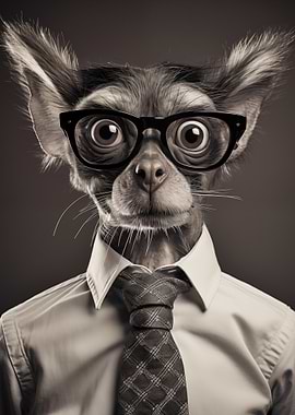 Dog with Glasses and Tie