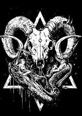 Ram Skull with Snake and Figures