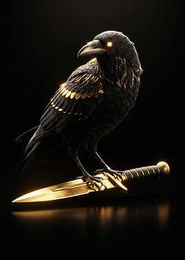 Raven Perched on Golden Dagger