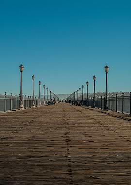 Pier with Lamps and Blue Sky