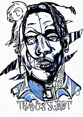 Travis Scott Blue Portrait