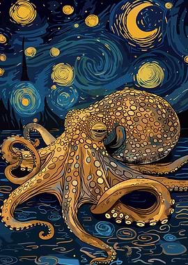 Octopus in Starry Night Style