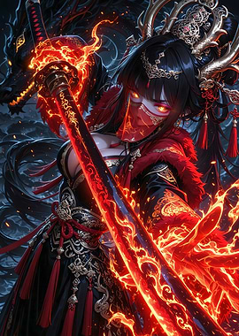 Fiery Anime Warrior with Dragon