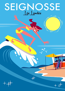 Seignosse Les Landes Surfing Illustration
