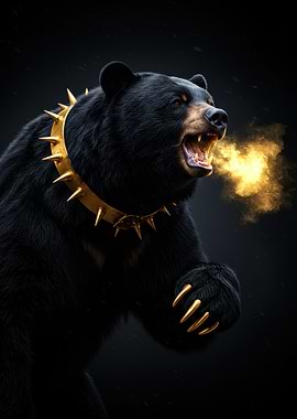 Fierce Bear with Golden Spiked Collar