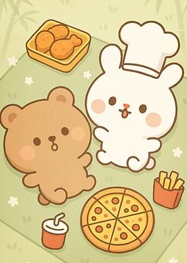 Cartoon Picnic Bear Rabbit