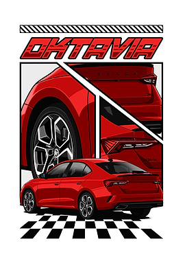 Red Skoda Octavia Car Illustration