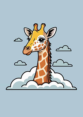 Giraffe in the Clouds Cute Animal