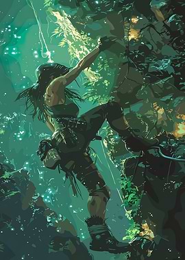 Lara Croft Climbing Jungle Wall