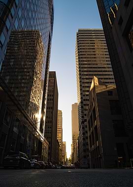 City street with tall buildings