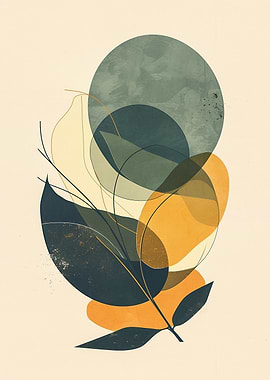 Abstract Botanical Art with Geometric Shapes