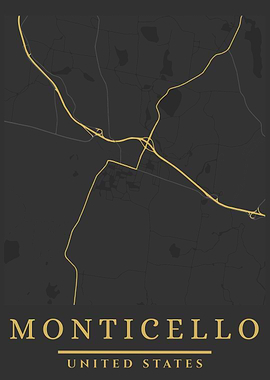 Monticello, United States Map Art