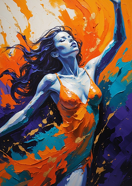 Abstract Painting Fiery Dance Woman Portrait