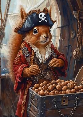 Squirrel Pirate with Treasure Chest