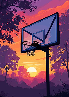 Basketball hoop at sunset illustration
