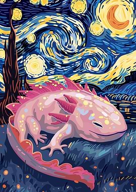 Axolotl in Starry Night Style