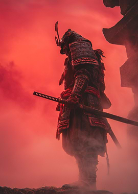 Samurai Warrior in Red Mist